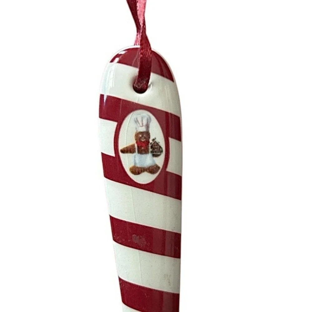 2 WILLIAMS SONOMA Gingerbread Man Chef Spoons Striped Ceramic Christmas 2009
